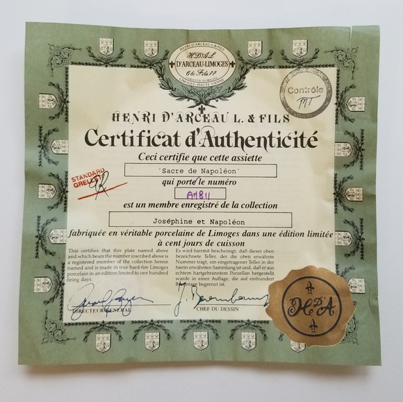 Henri D'Arceau L. & Fils Collectible Plate / Josephine et Napoleon - Picture 4 of 6